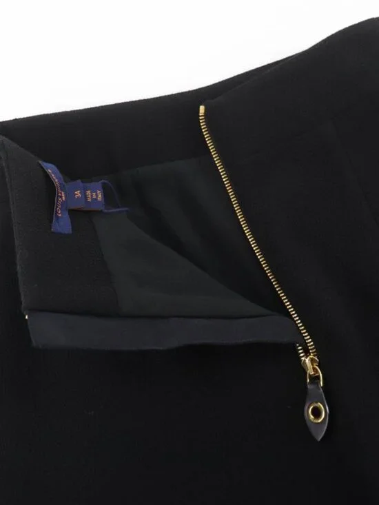 Louis Vuitton % Wool Leather with Belt Scallop Detail Mini Skirt Black 34 - Picture 5 of 12